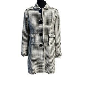Banana Republic Wool Blend Long Coat Women M Black/White Checkered Button Closur